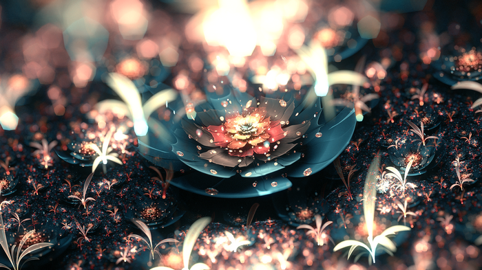 Abstract fractal flowers with bokeh and lights