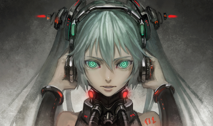Hatsune Miku with headphones and mask