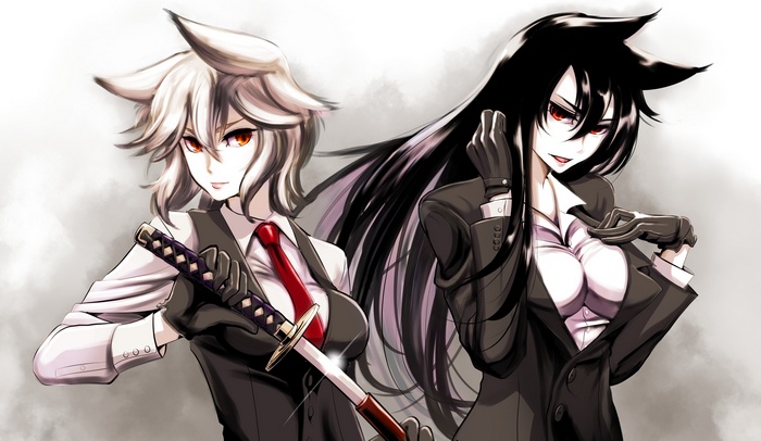 Anime girls in suits with swords