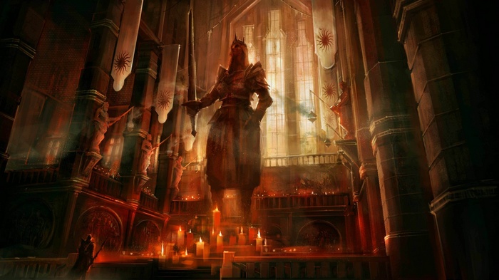Dragon Age II concept art of a temple with a statue