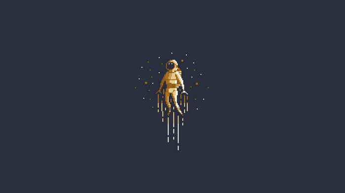 Pixel art astronaut floating in space with stars