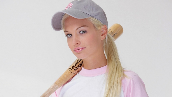 Franziska Facella with a Louisville Slugger baseball bat
