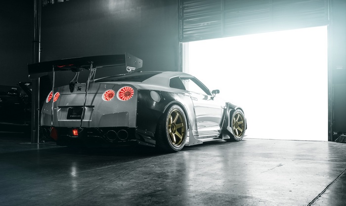 Nissan Skyline GT-R R35 in a garage