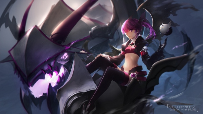 Aisha from Elsword riding a void princess creature