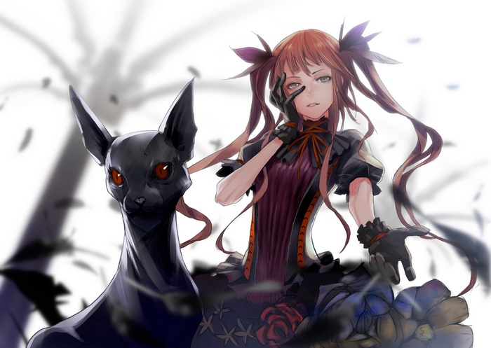 Anime girl with twintails and black cat