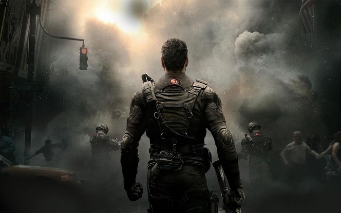 Soldiers in a smoky, apocalyptic city