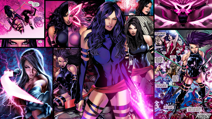 Psylocke comic book collage