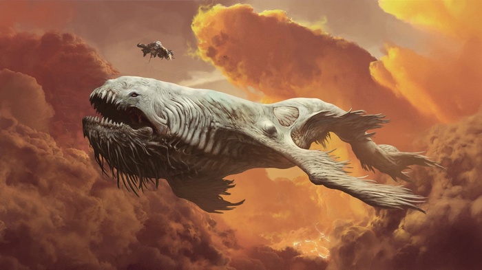 Fantasy artwork of a leviathan in the clouds