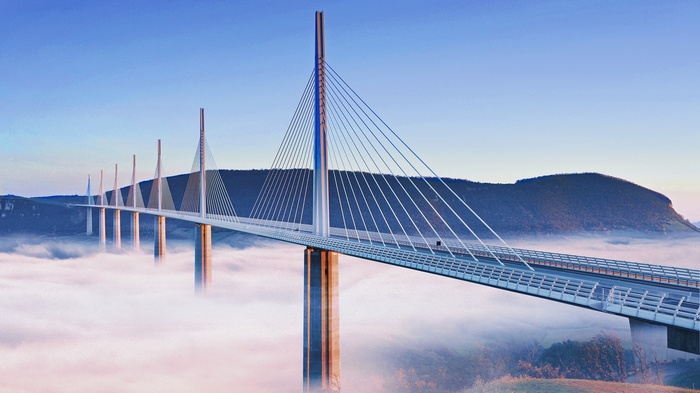 Millau Viaduct bridge over mist in France