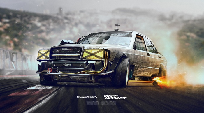 Mercedes-Benz, Drift missile, drift, car, Photoshop
