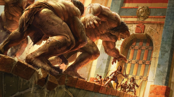 Magic: The Gathering Giants attacking a fortress