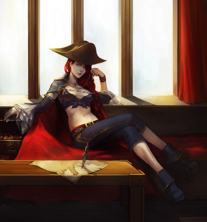 Miss Fortune from League of Legends sitting by a window