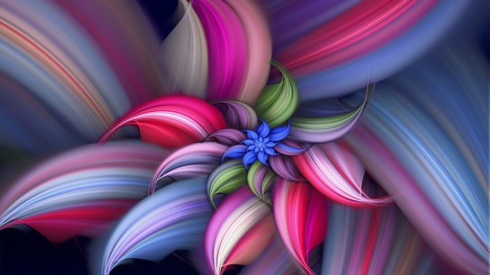Colorful fractal flower with blue center and pink petals