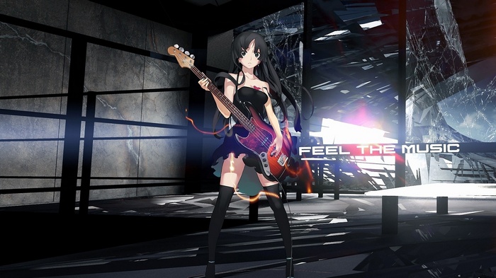 Akiyama Mio from K-ON! playing a bass guitar