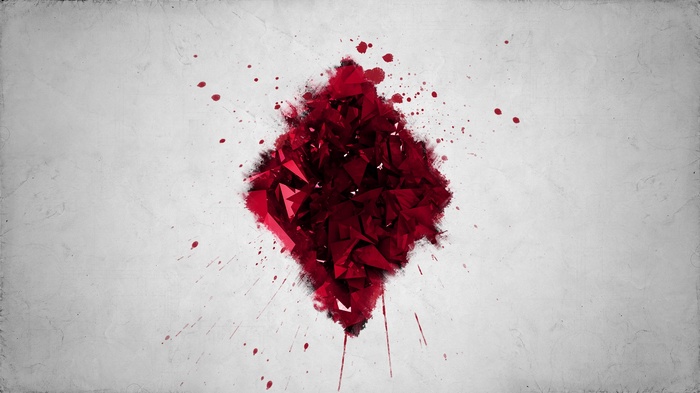 Red diamond playing card symbol with blood splatters