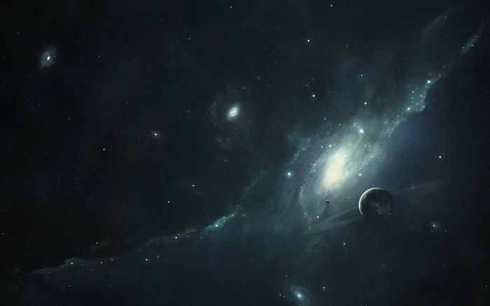 Space art with planets and galaxies