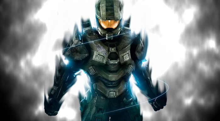 Master Chief from Halo with glowing energy