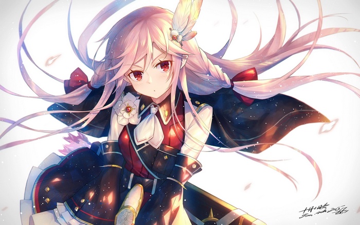 Anime girl with pink hair and red eyes