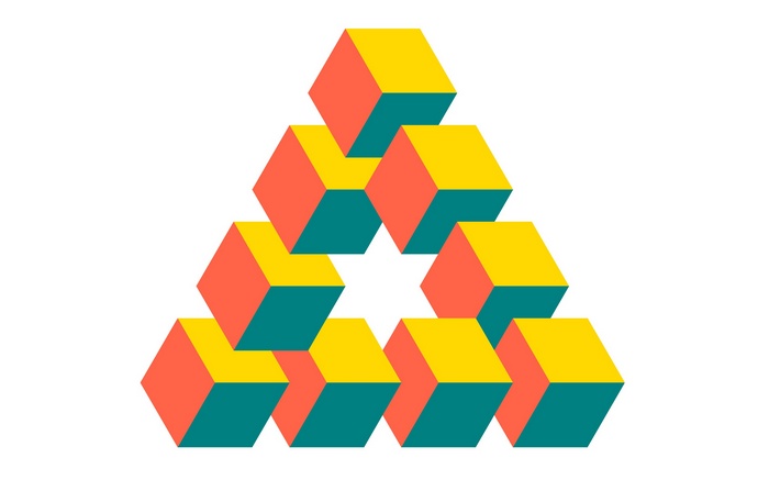 optical illusion, cube, Penrose triangle, simple background