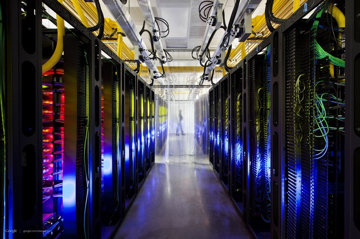 Google Datacenter Server Racks with Colorful Lights