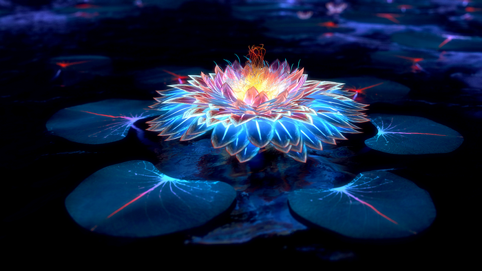Glowing Lotus Flower on Dark Water