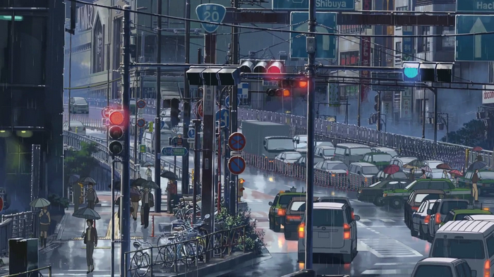 Rainy Shibuya Crossing with Traffic
