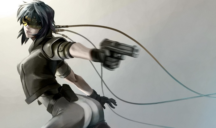 Motoko Kusanagi from Ghost in the Shell with a gun