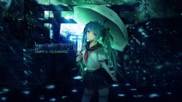 Hatsune Miku with Umbrella in Forest