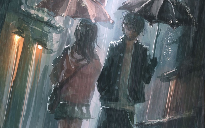 Two people with umbrellas in the rain