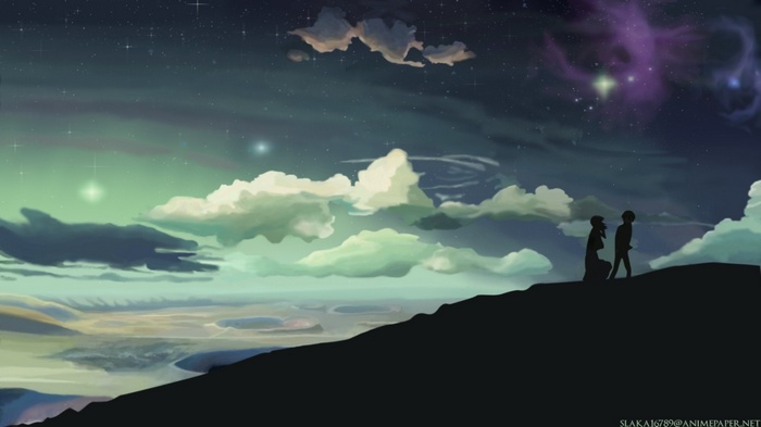 5 Centimeters Per Second Sky with Two Silhouettes