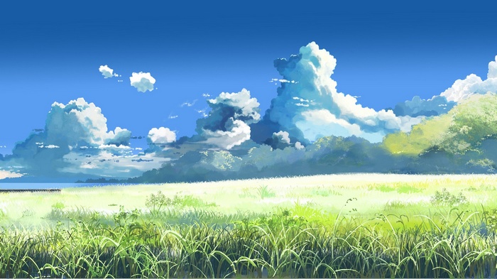 Anime Landscape with Clouds and Field