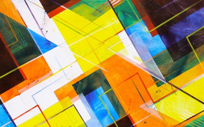 Abstract geometric painting with overlapping shapes