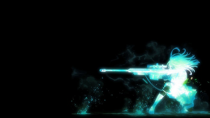 Anime girl with sniper rifle glowing blue