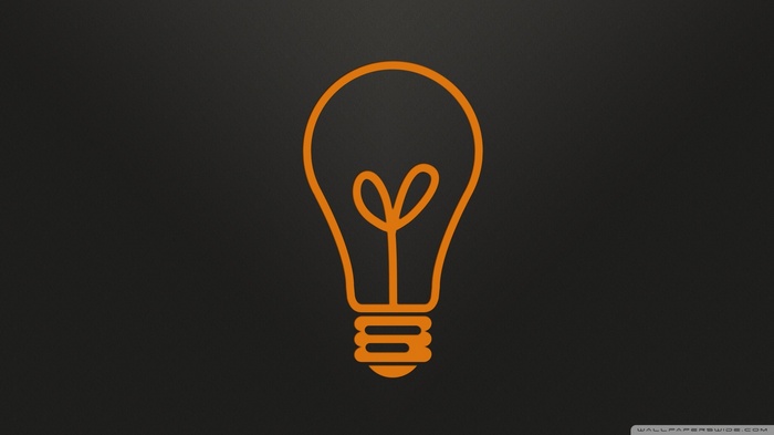 Minimalist orange light bulb logo on dark background