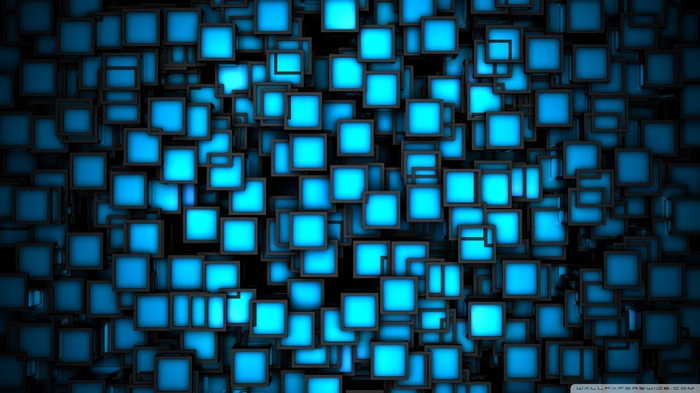 Abstract blue glowing cubes on a dark background