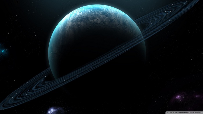 Planet with rings in outer space