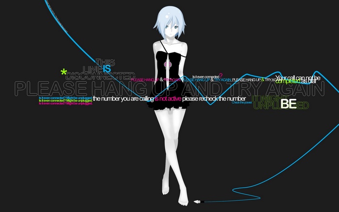 Anime girl with disconnected phone line text