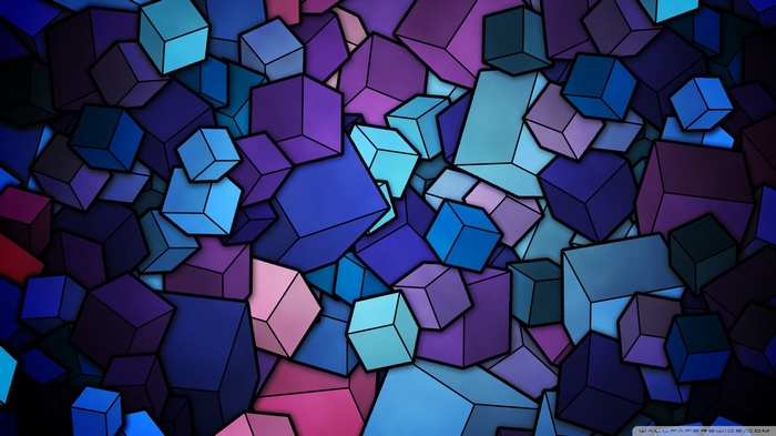 Abstract geometric cubes in shades of blue and purple