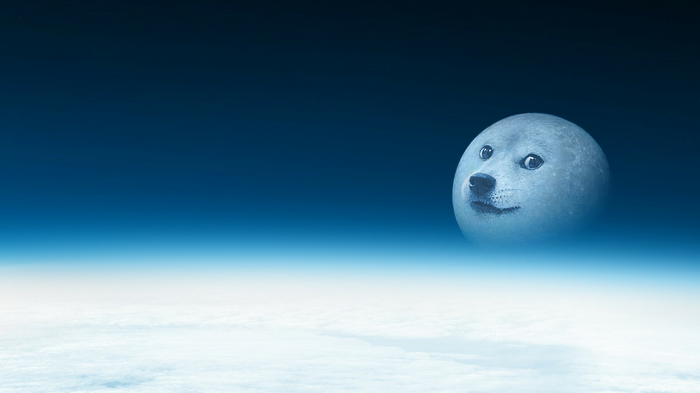 Doge Moon in Space Above Clouds