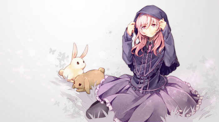 Anime girl with pink hair and rabbits