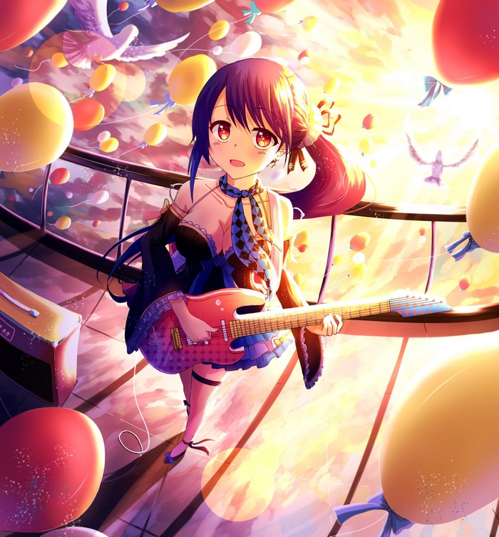 Xin Hua with a Bass Guitar and Balloons