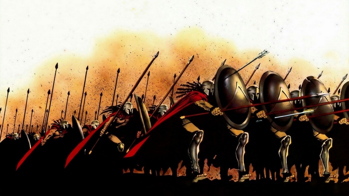 Spartans with Shields and Spears