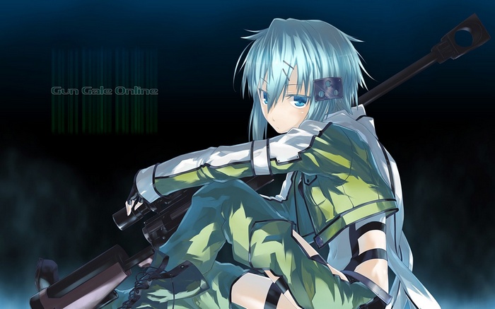 Asada Shino with a sniper rifle in Gun Gale Online