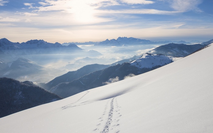 Snowy mountains and mist in Salzburg, Austria