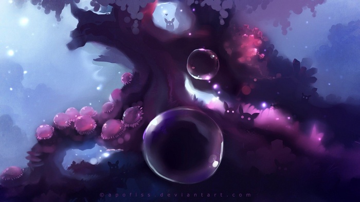 Fantasy art by Apofiss with creatures and bubbles