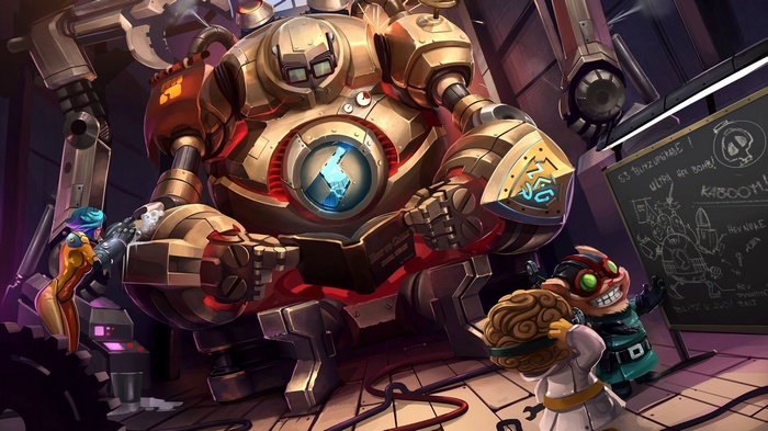 League of Legends: Ziggs, Heimerdinger, and Blitzcrank in a Workshop