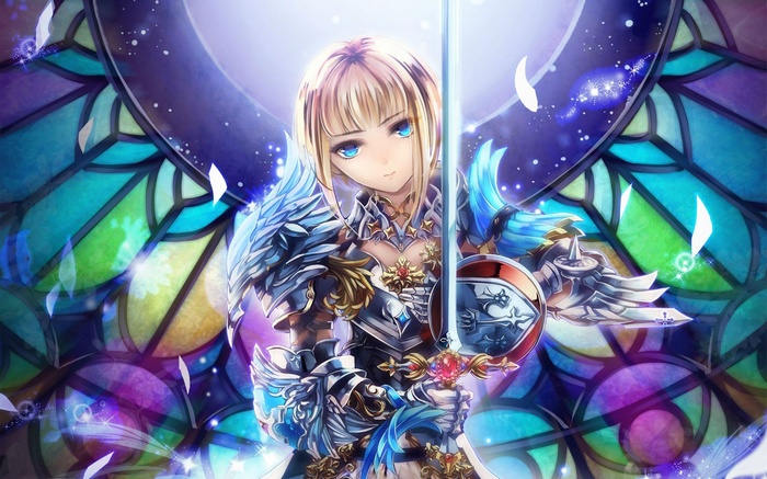 Anime girl in armor holding a sword