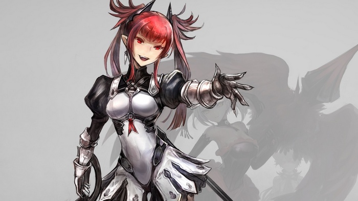 Anime girl with red hair and fangs
