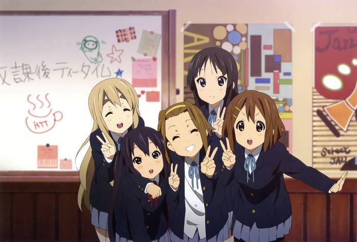 K-ON! Girls Posing in a Classroom