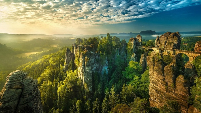 Bastei Bridge over sandstone rocks in Saxon Switzerland